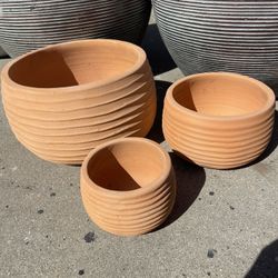 Terracotta Ribbed Planters - Tuscan Bowl Pots ($45 set of 3)