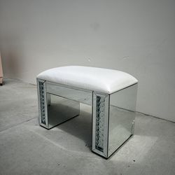 Mirrored And White Leather Stool 