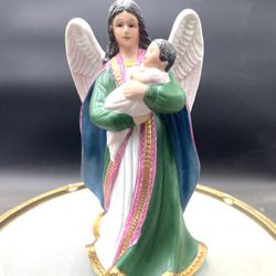 Vintage HOMCO Guardian Angel with Baby #1436 Ceramic Bisque 7.5” FIGURINE VG