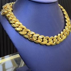 18MM MIAMI CUBAN LINK CHAIN 18” 14K REAL GOLD PLATED OVER .950 SILVER
