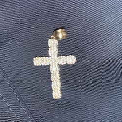 14k Gold Solid Cross Diamond Pendant 