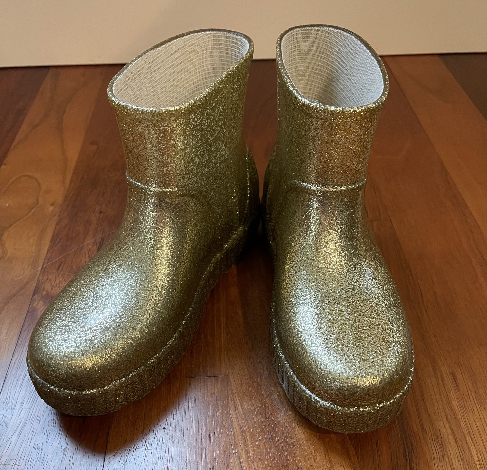 UGG Drizlita Golden Glitter Waterproof Rubber Rain Boots Size 6 Women 