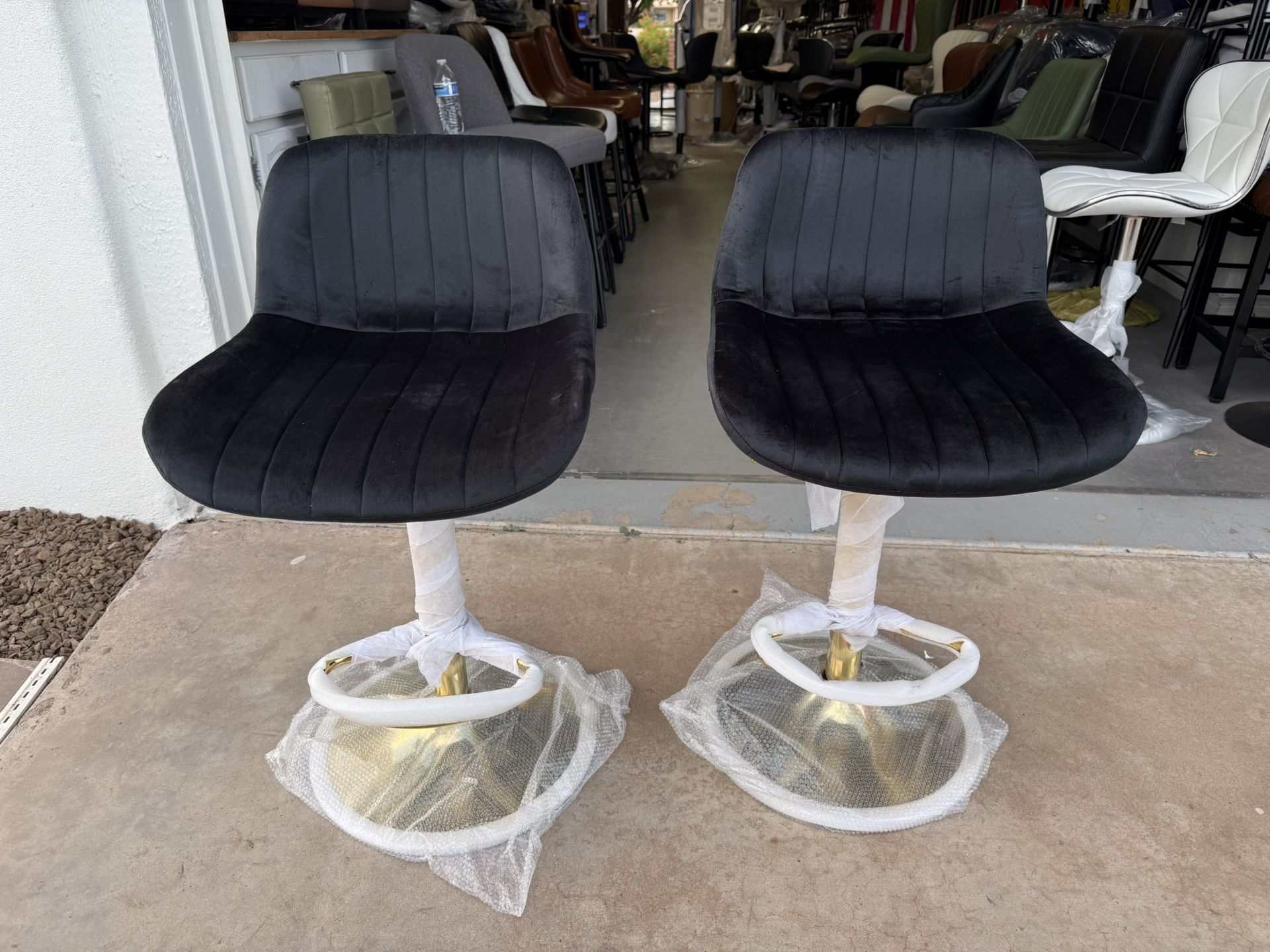 Clearance! Only $130 For The Pair Of Brand, New Black And Gold Adjustable Height, Bar Stools