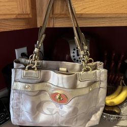 COACH purse tan/gold trim