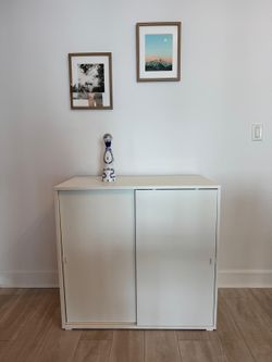 Cabinet with sliding doors, white, 37 3/8x18 1/2x35 3/8"