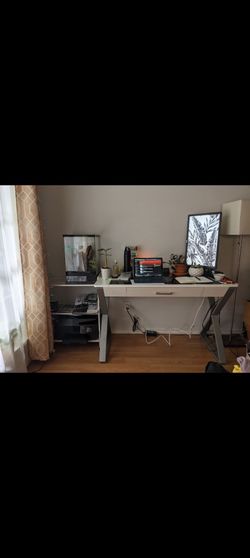 Bayside White Computer Writing Desk W/ Glass Top And 2 Outlets/2 USB Ports