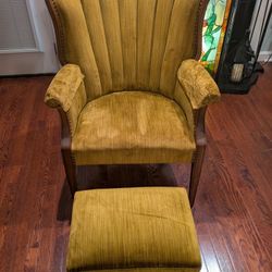 Mid Century Velvet Chair And Ottoman