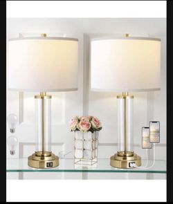 QiMH Lamps for Bedrooms Set of 2, Touch Control Table Lamps with Dual USB Ports, 3-Way Dimmable Bedside Lamp with Fabric Lampshade, Modern Nightstand 