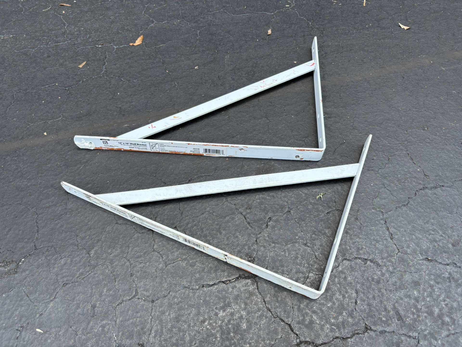 $5 for (2) White Metal Shelf Brackets-16x10