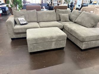 Light Gray Corduroy Sectional with Storage Ottoman