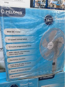 Pelonis 16" 12-Speed Oscillating Pedestal Fan, Ultra Quiet, Remote