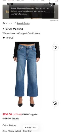 Size 27, New with Tags - 7 for All Mankind Cropped Alexa Jeans