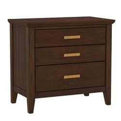 Dark Brown 3-Drawer 25.8 in. W Solid Wood Nightstand
