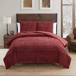 Queen Comforter Set 3 Piece Animal Faux Fur Ultra Soft Bedding Collection with Shams, King, Burgundy
