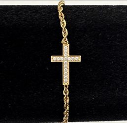 10k gold rope with cross center piece bracelet