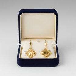 14K Yellow Gold Square Diamond Cut Dangle Earrings