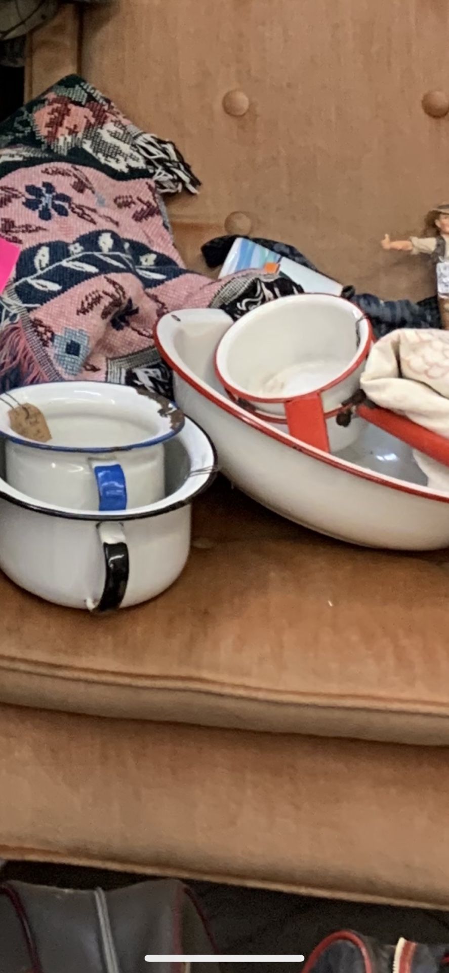 Blk And White Vintage Enamelware Pot