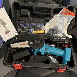 Mini Chainsaw, 3 Chains, 2 Batteries, Gloves, Eye Glasses And More