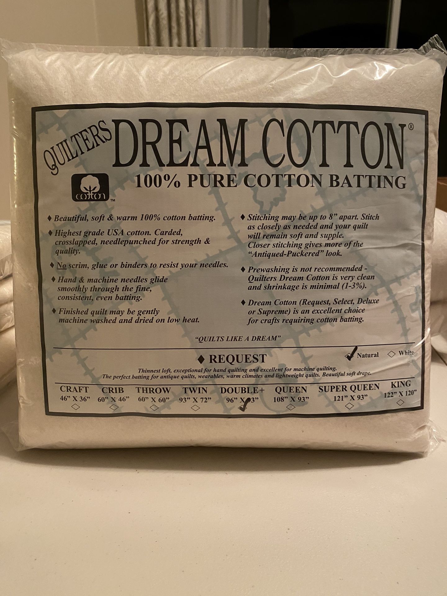 Quilters Cotton Batting (Double size )