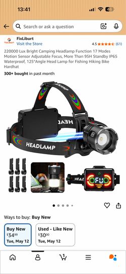 FixLiburt Bright Headlamp Motion Sensor Waterproof