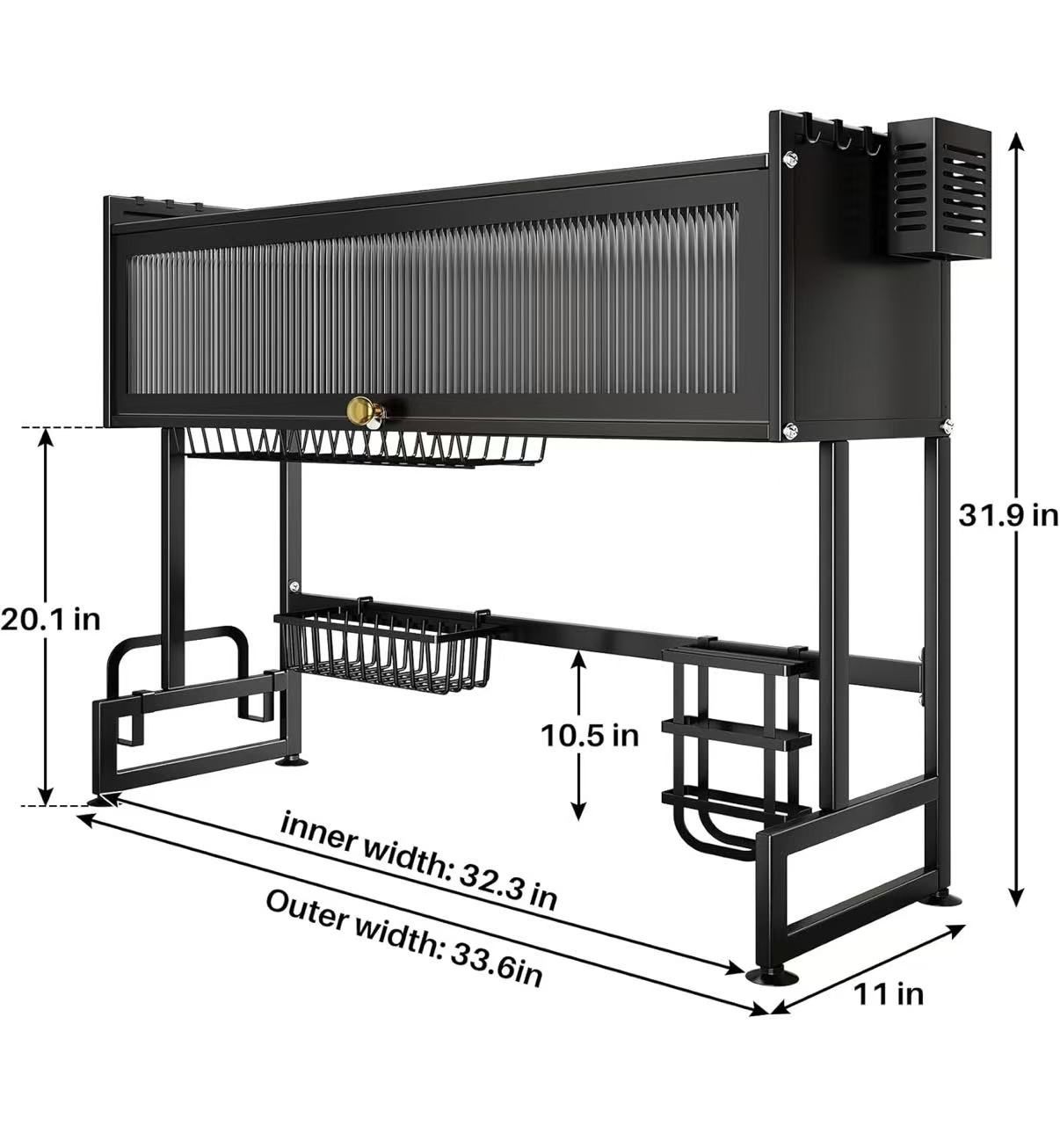 Over The Sink Dish Drying Rack, Dish Drainer Rack for Kitchen Counter with Semi-Clear Cover and Supplies Storage Holders 29.53inch
