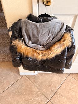 Black Puffer Jacket with Faux Fur Hood