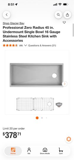 Glacier Bay 45 in. Undermount Single Bowl Kitchen Sink