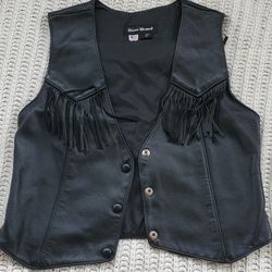 Steer Brand Black Leather Biker Fringe Vest women's large