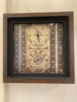 🌤️🌨️Vintage Wood Wall Weather Station Barometer Temp Humidity Rain 