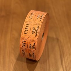 Raffle Tickets - Roll of 2,000 Double Stub Carnival Tickets - Orange