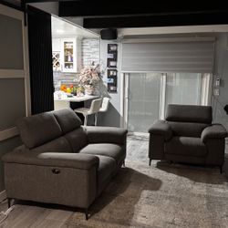 Living Spaces Living Room Set - Grey Twill Loveseat + Single