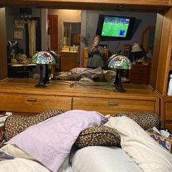 Beautiful Pier Bed Head Board Oak (antique Perfect Condition)