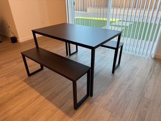 Black Dining Table Set with Two Benches