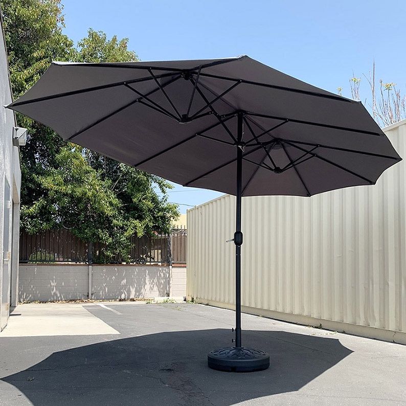 (New in Box) $130 Large 15x9 FT Double Sided Umbrella with Weight Base set (Red/Gray color)