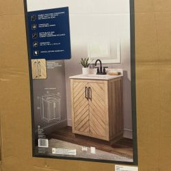 Glacier Bay Huckleberry 24 in. Single Sink Weathered Tan Bath Vanity with White Engineered Marble Top (Assembled)