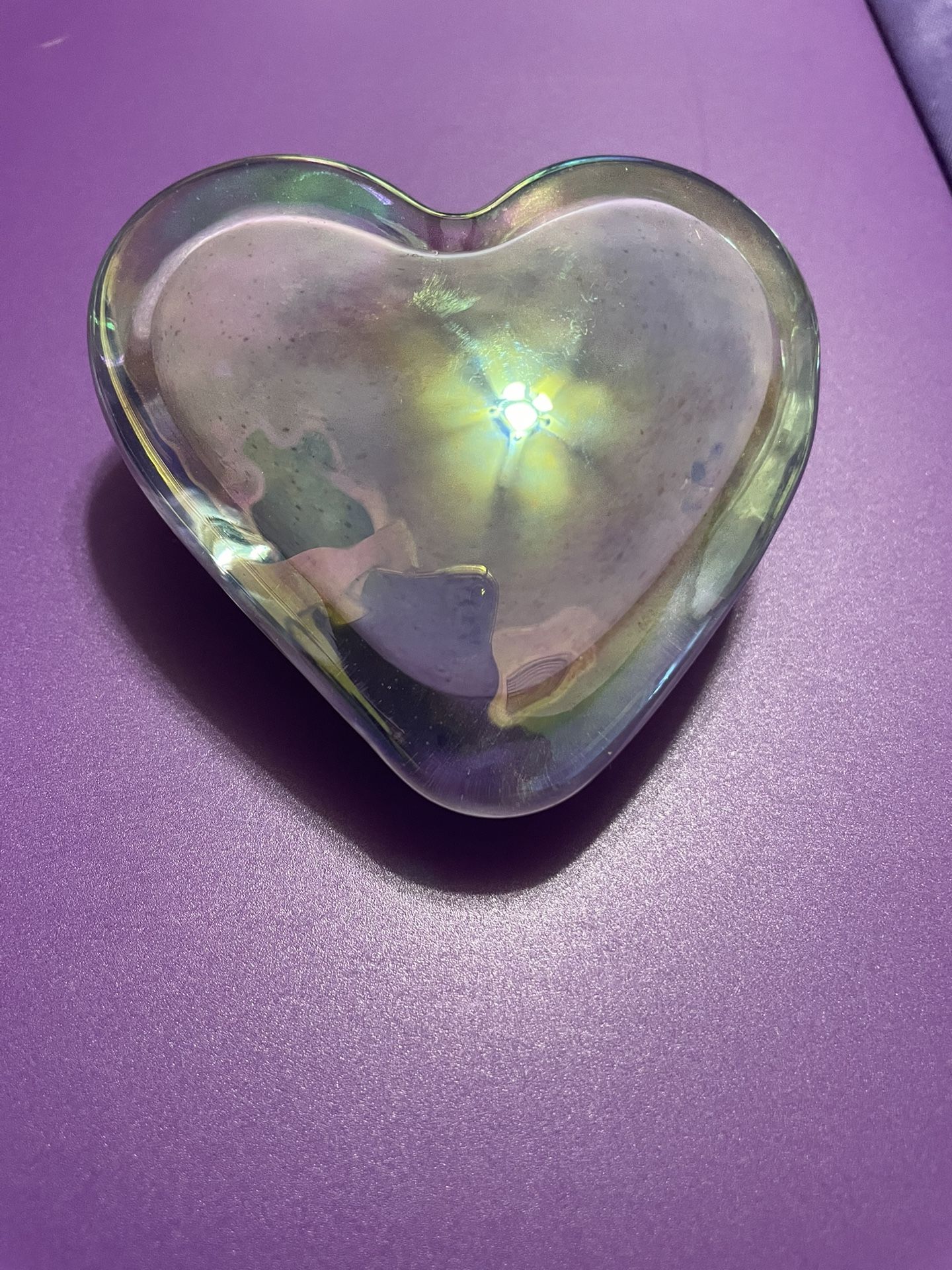 Heart-Shaped Iridescent Glass Paperweight