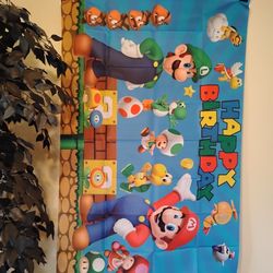 Super Mario Happy Birthday Backdrop 3x5 
