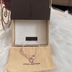 Silver Lockit LV Bracelet With Pink Cord
