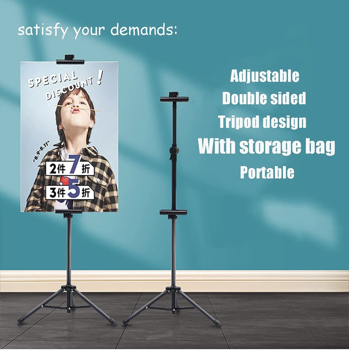 Poster Board Stand, Double-Sided Easel Stand Floor Sign Holder Tripod with  Base Adjustable Height Up to 74 for Indoor Outdoor Board & Foam Sign Displ  for Sale in Hesperia, CA - OfferUp