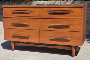 beautifully unique 6 drawer walnut DRESSER by Harmony House with original hardware and laminate top and Others