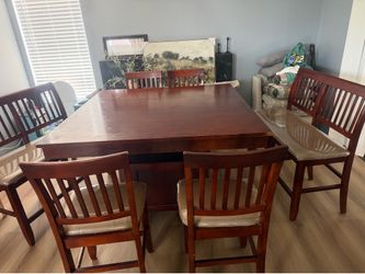 Juego de Comedor de Madera con Almacenamiento (Mesa + 4 Sillas + 2 Bancos)