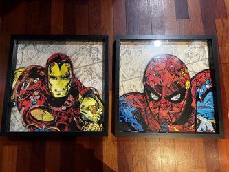 Spider-Man & Iron Man Shadow box Collage Frames- RARE!
