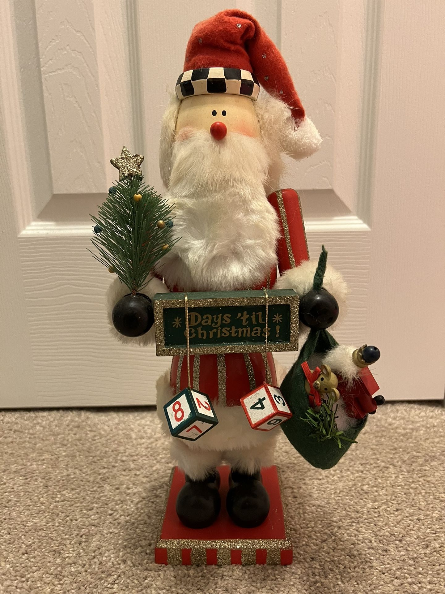 Vintage Santa Nutcracker, Christmas Tree, Toy Bag, Countdown, 14”