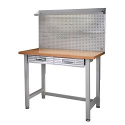 NIB Seville Classics LED Lighted Pegboard Workcenter with 23 Peg Hook Assortment and Drawer Table