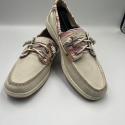 New Sperry Topsiders Women’s Size 9.5 Pink & Beige Rose Fish Boat Shoe NWOB