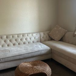 Morden Fort Tufted Velvet Couch Sectional Sofa Couches Mid Century Modern L-Shape Corner Sofa Set for Living Room, Bedroom, Office, Apartment, Beige