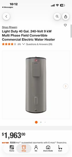 Shop Rheem Light Duty 40 Gal. 240-Volt 9 kW Multi Phase Field Convertible Commercial Electric Water Heater