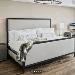 RH king Size Bed frame (black Wood, Grey Leather)