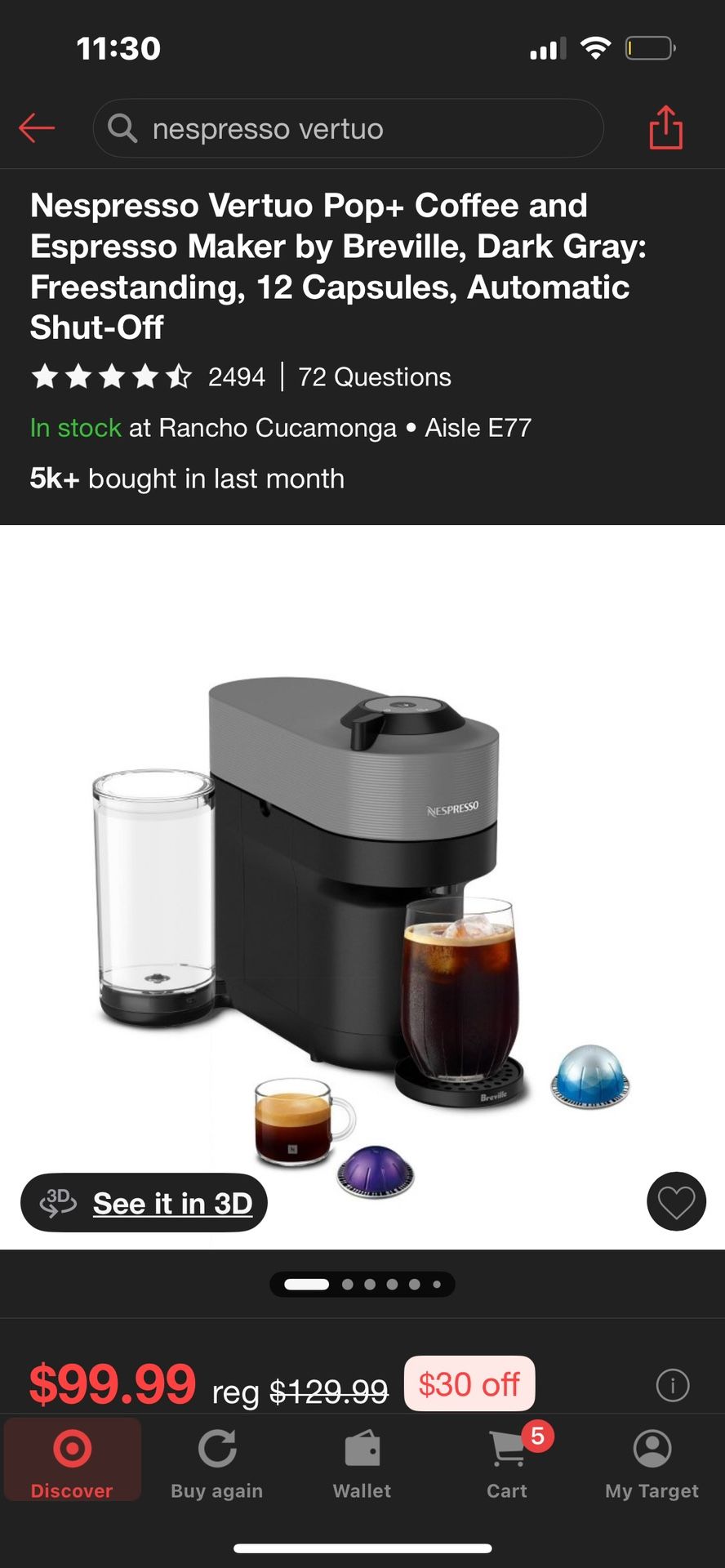 Nespresso vertuo pop+ coffee maker & espresso machine gray