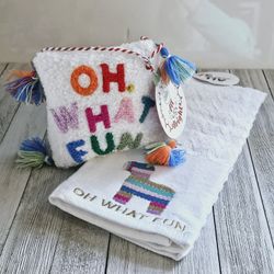 Oh What Fun Embroidered Llama Hand Towel and Decorative Miniature Pillow Accent with Tassels by Winter Wonder Lane and Big Lots. Both are White with M